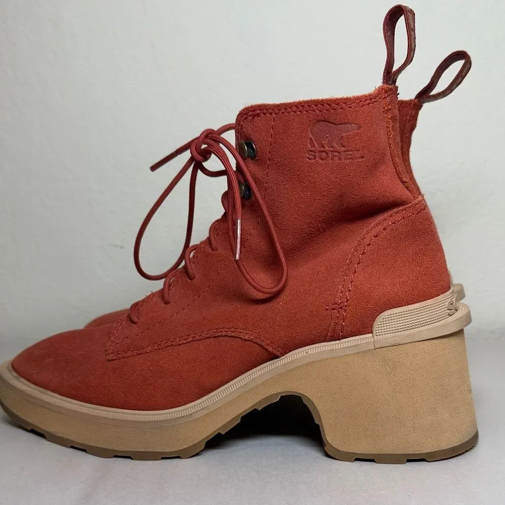 SOREL WOMEN'S HI-LINE HEEL LACE BOOT WARP RED TAWNY BUFF